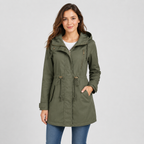 Lightweight hooded cotton blend windbreaker jacket in olive green