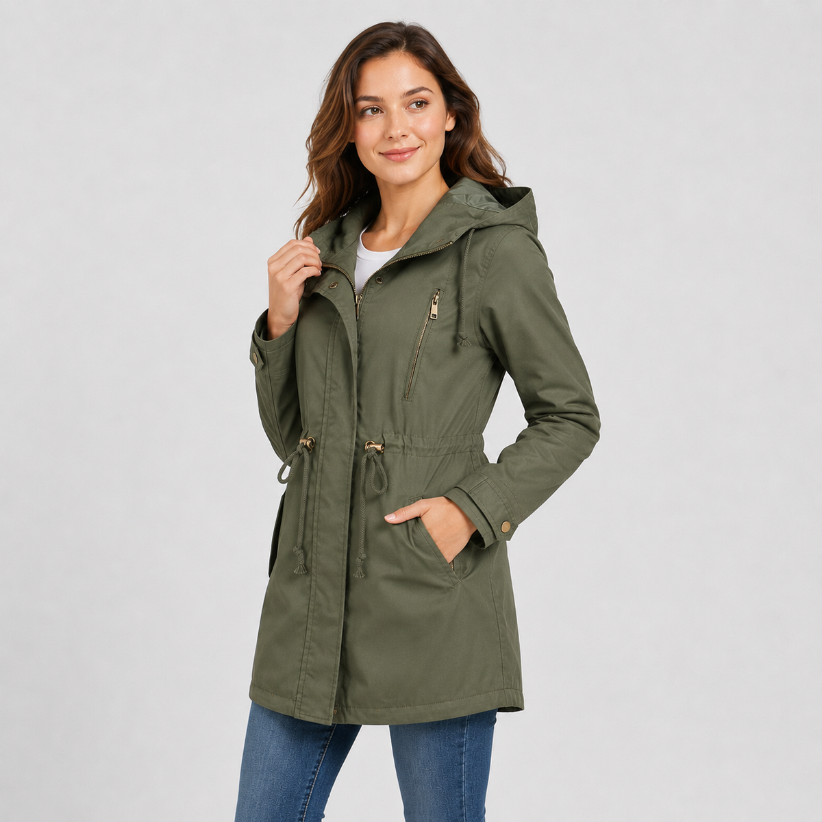 Lightweight hooded cotton blend windbreaker jacket