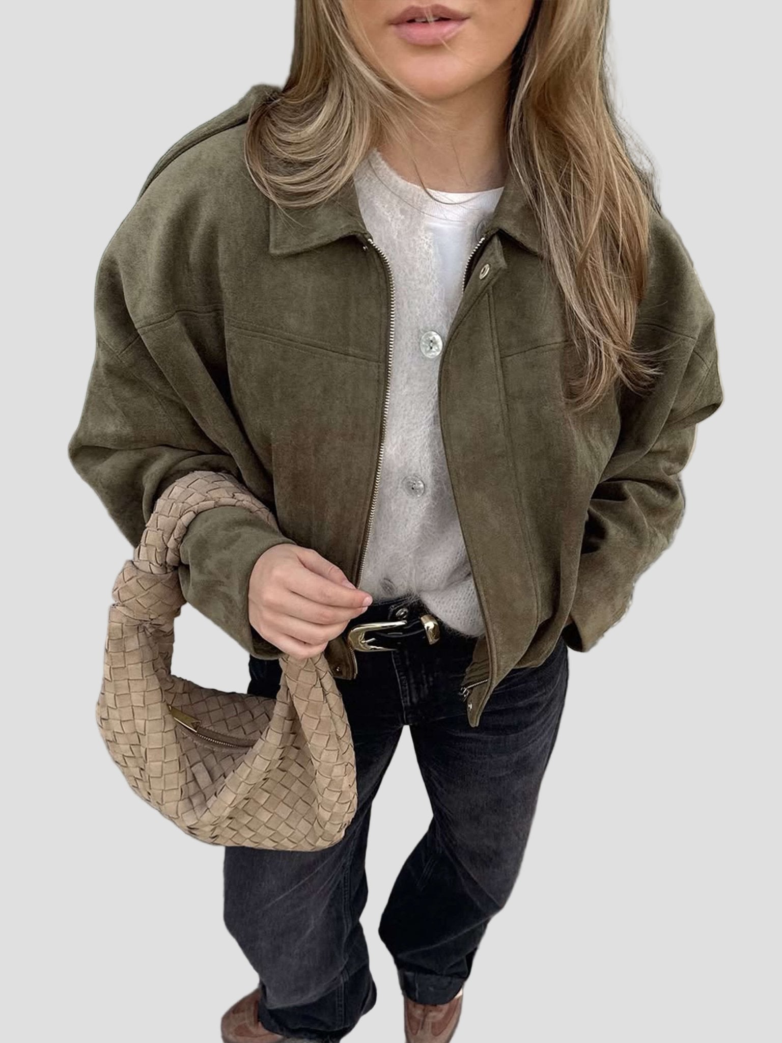 Faux Suede Bomber Jacket