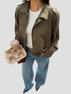 Faux Suede Bomber Jacket