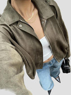 Faux Suede Bomber Jacket