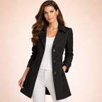 Women's chic tailored trench coat with lapel collar in black