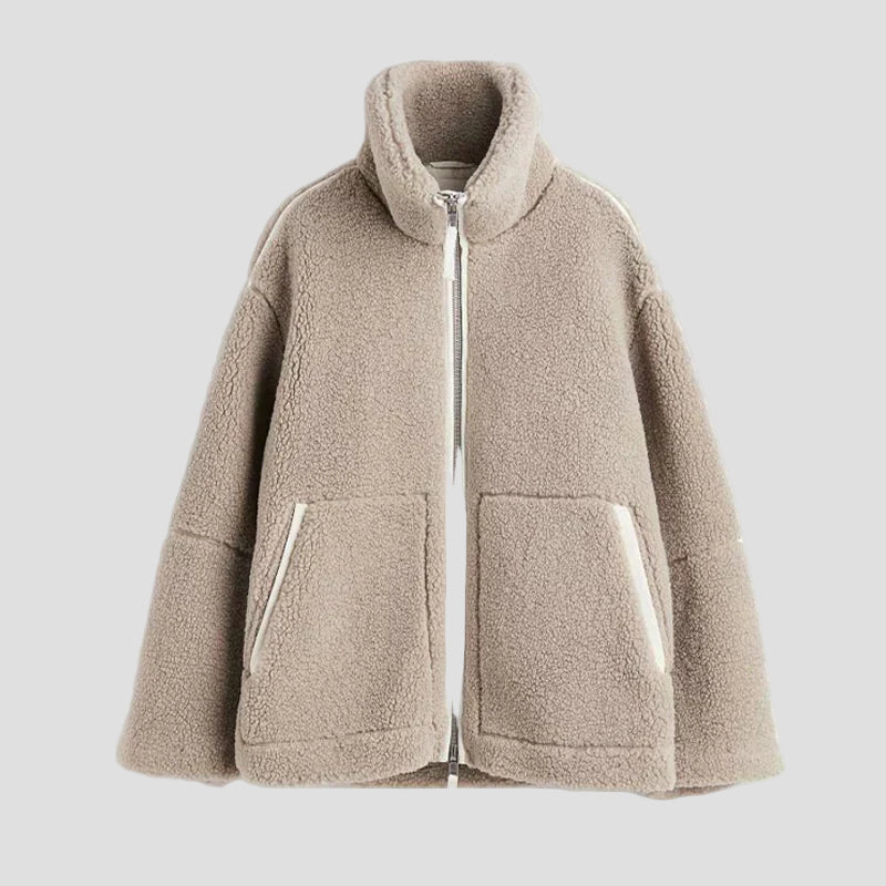 Oversized Sherpa Teddy Jacket with Full Zip and High Collar