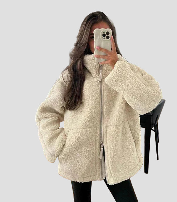 Oversized Sherpa Teddy Jacket with Full Zip and High Collar