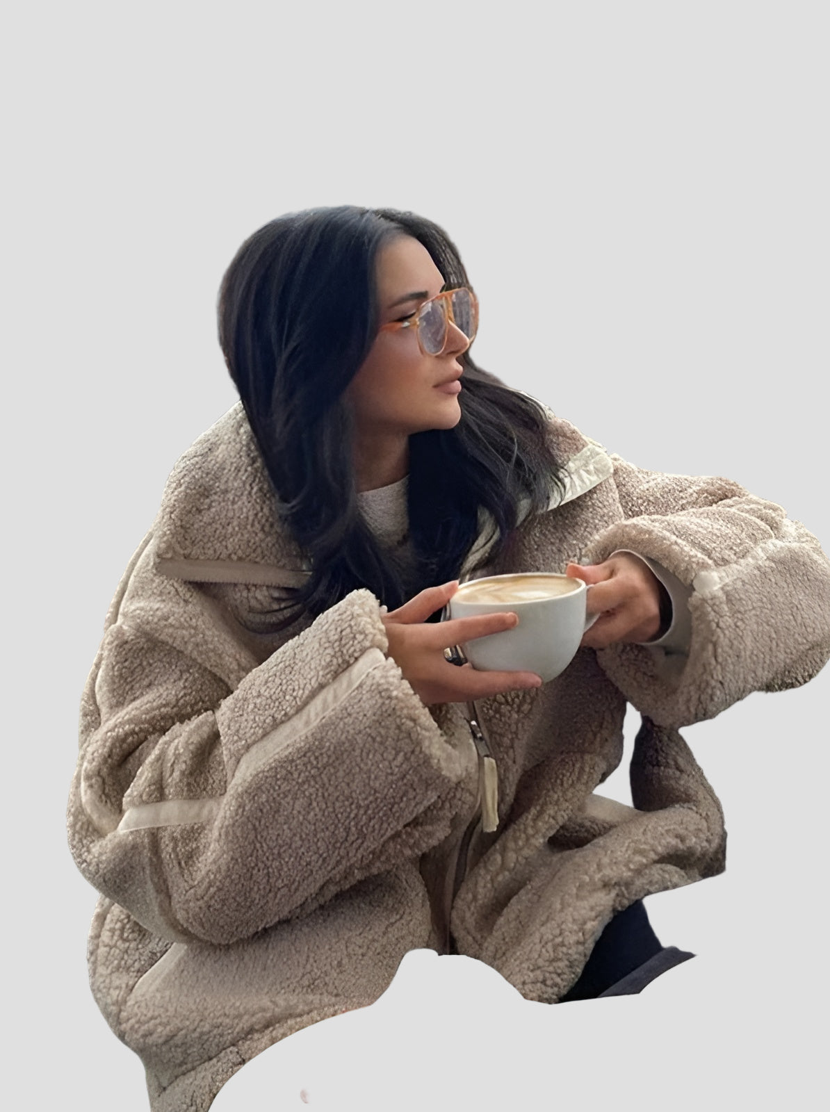 Oversized Sherpa Teddy Jacket with Full Zip and High Collar