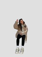 Oversized Sherpa Teddy Jacket with Full Zip and High Collar