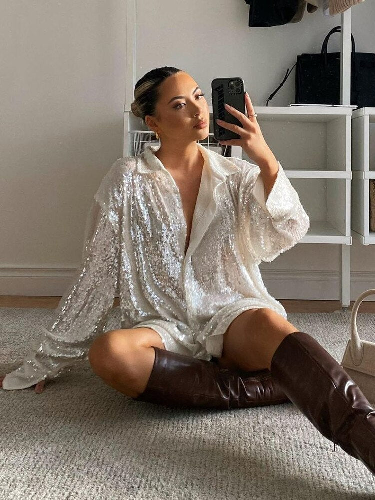 Oversized Women's Blouse with Glitter Detail 1