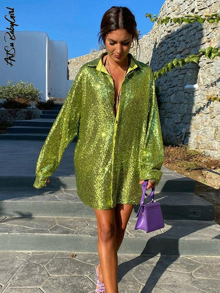 Oversized Women's Blouse with Glitter Detail 4