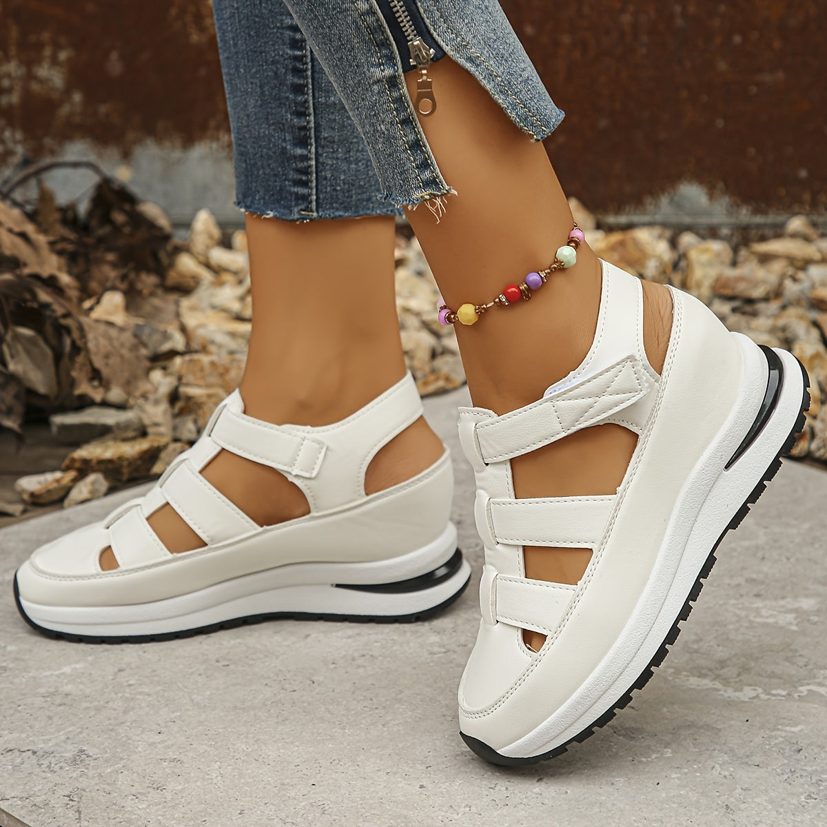 Platform Sandal with Velcro Straps