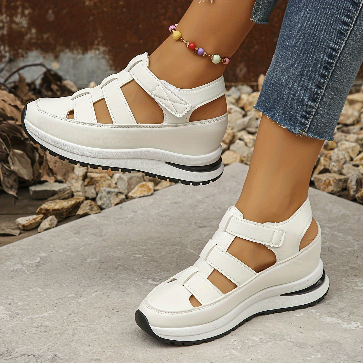 Platform Sandal with Velcro Straps