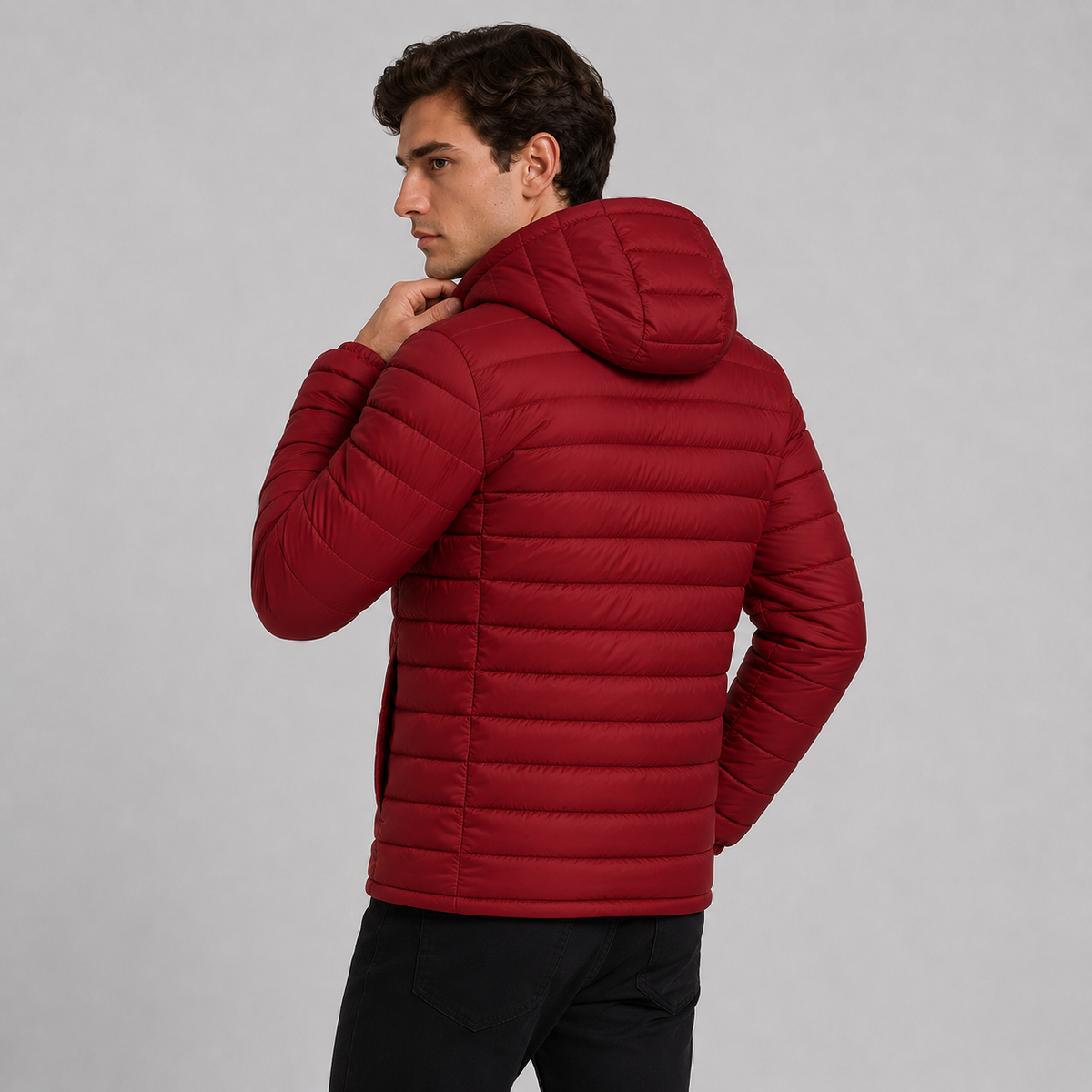 Quilted hooded full-zip jacket