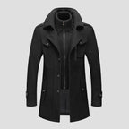 Retro Double Collar Black Wool Coat for Men