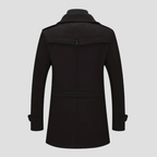 Retro Double Collar Black Wool Coat for Men