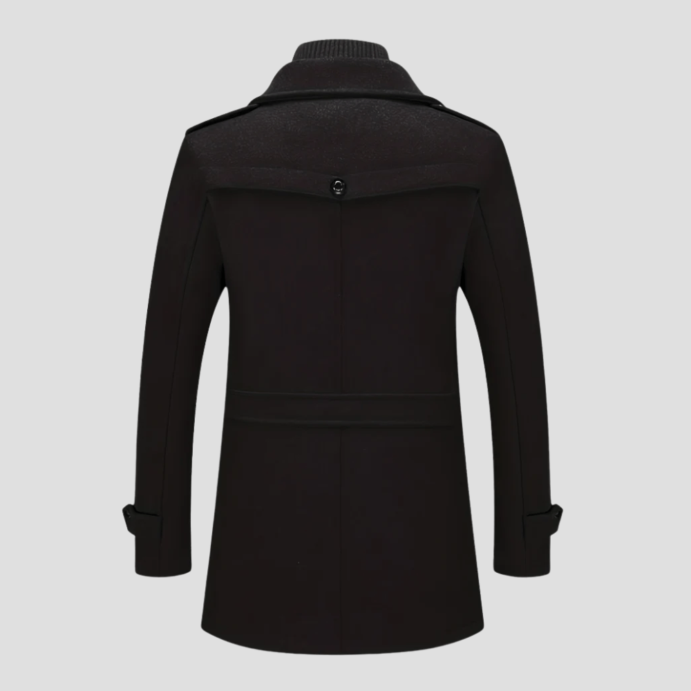 Retro Double Collar Black Wool Coat for Men