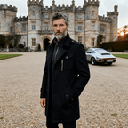 Retro Double Collar Black Wool Coat for Men