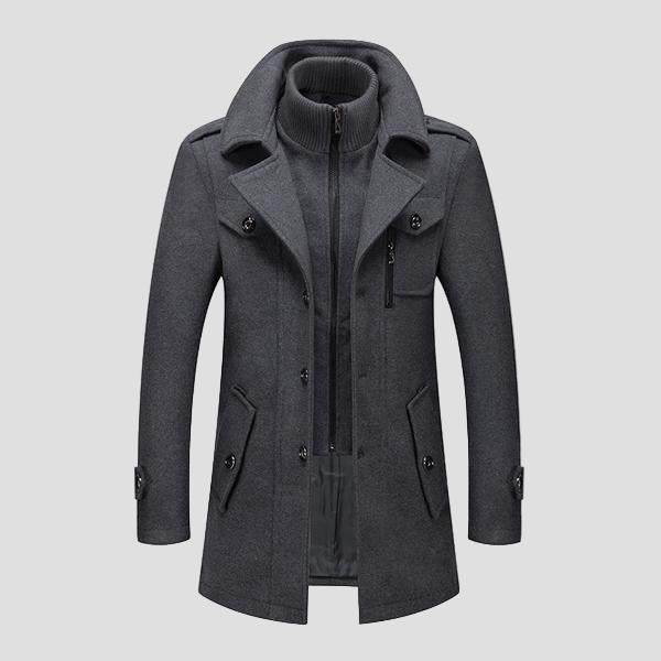 Retro Double Collar Black Wool Coat for Men