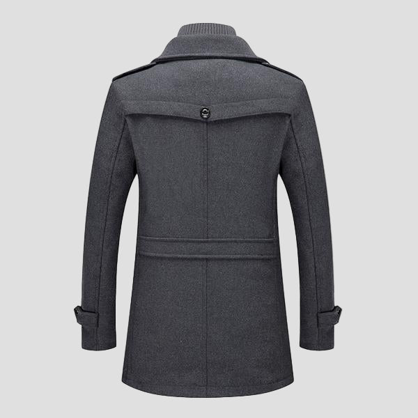 Retro Double Collar Black Wool Coat for Men