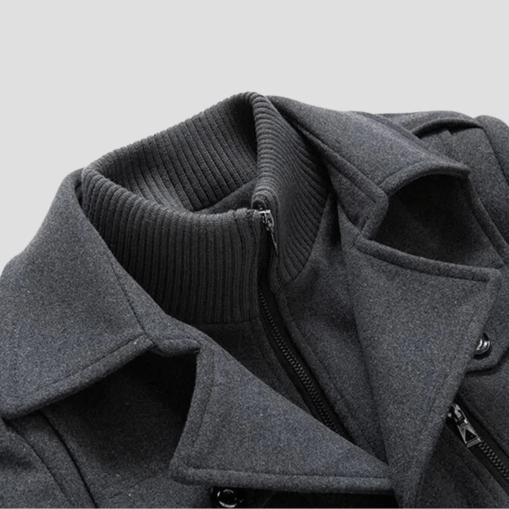 Retro Double Collar Black Wool Coat for Men