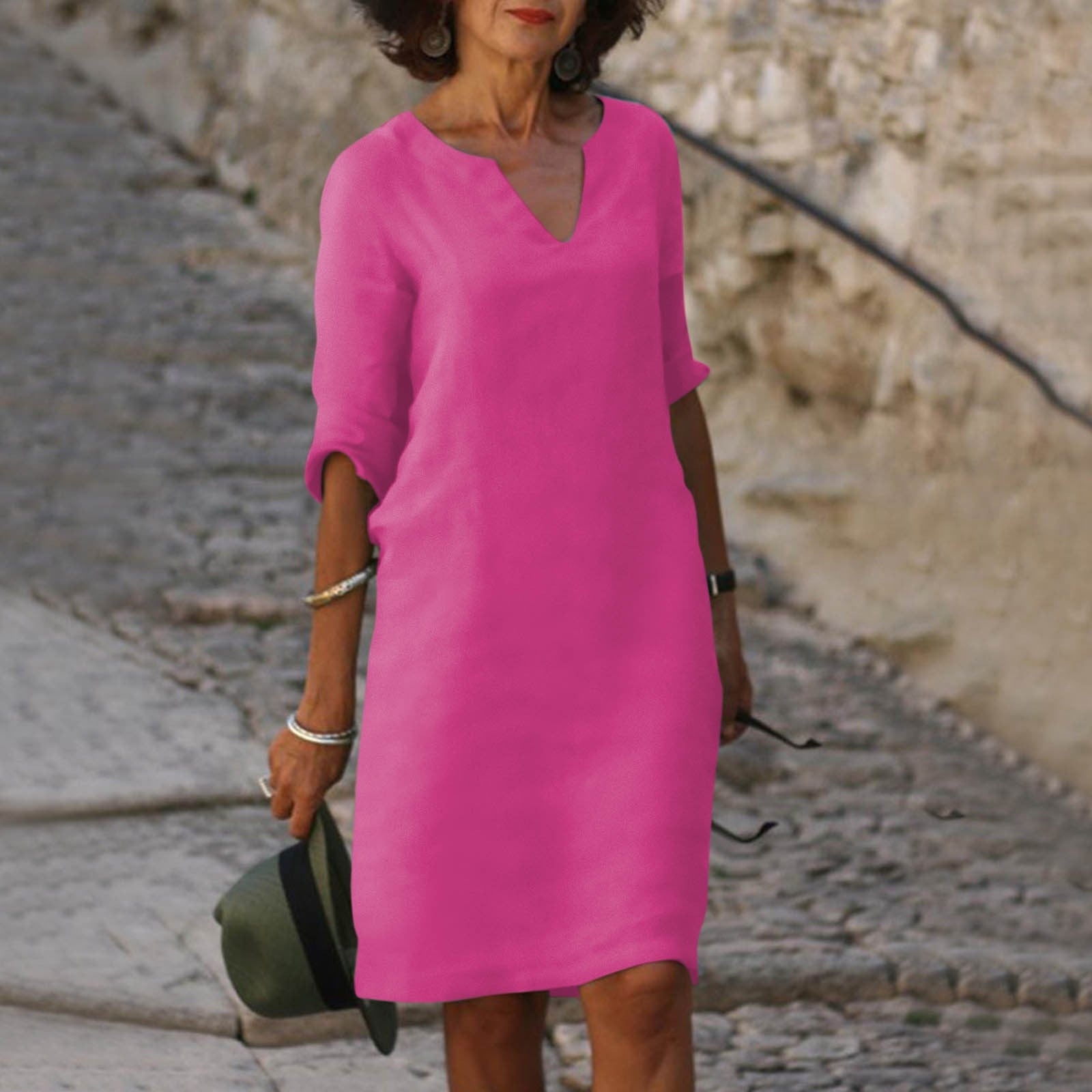Linen V-Neck Midi Dress