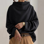 High neck fine knit top in black