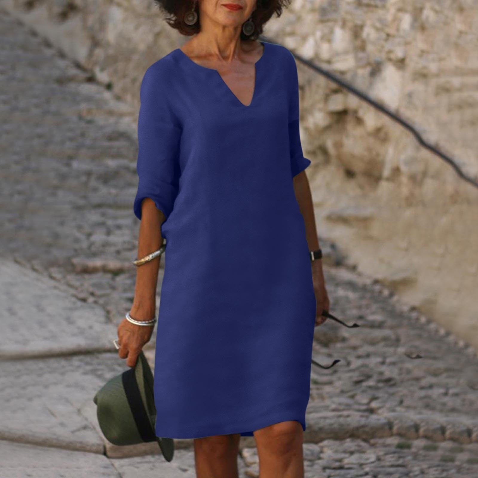 Linen V-Neck Midi Dress