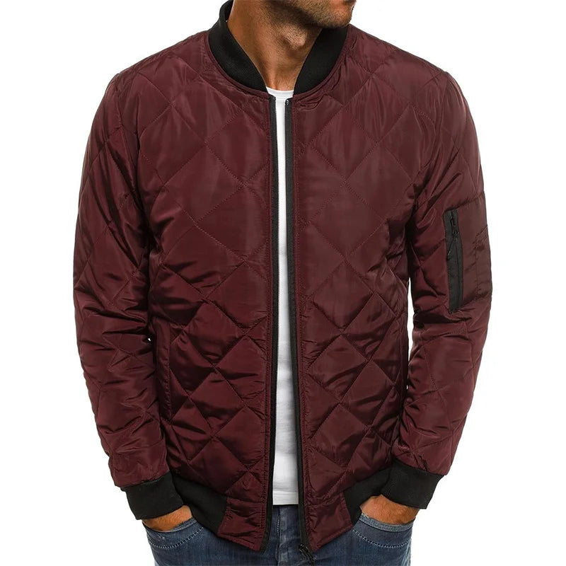 Men's diamond pattern layering jacket for the season in burgundy