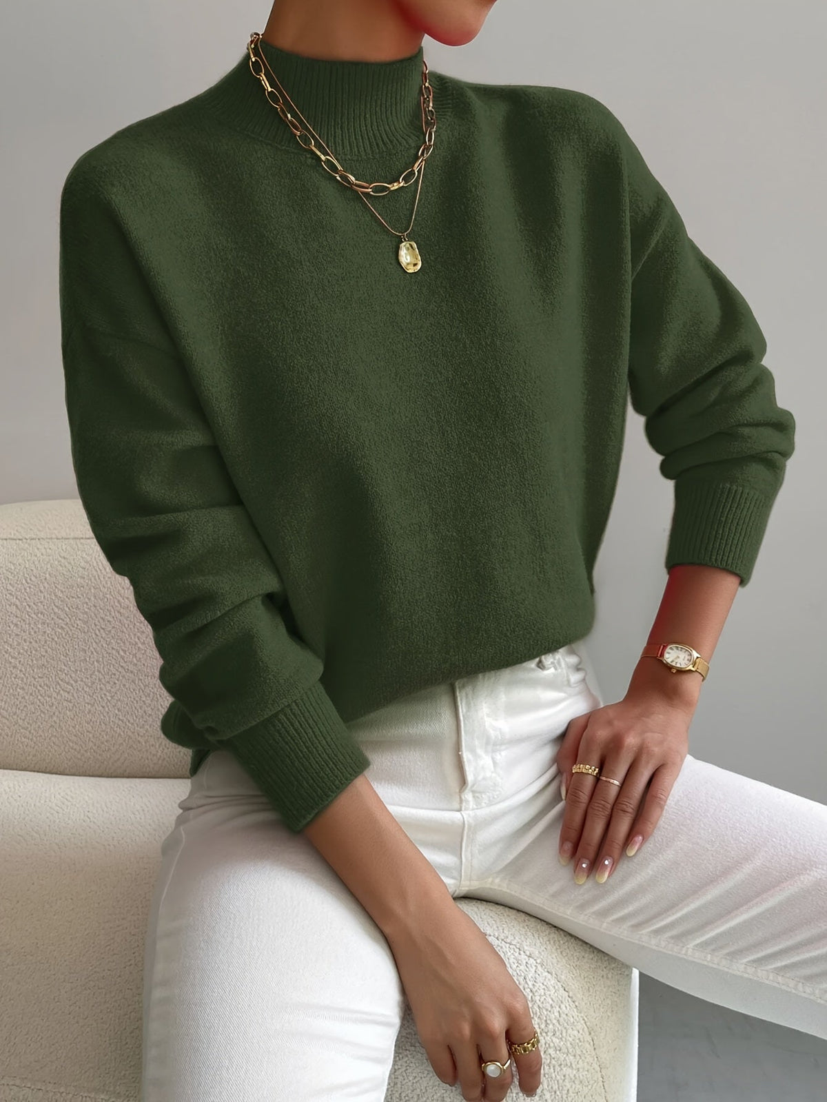 Women's warm soft knit turtleneck sweater in green