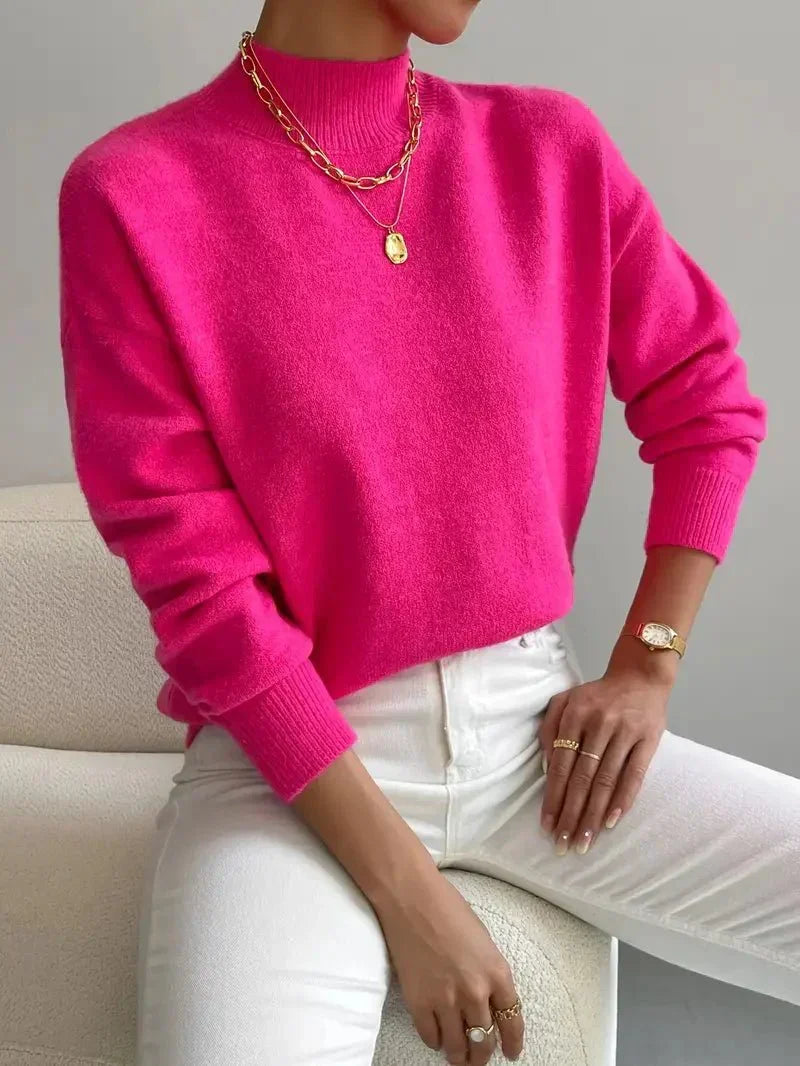 Women's warm soft knit turtleneck sweater in pink