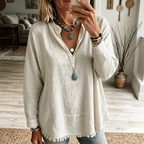 Women's casual V neck tunic top in beige