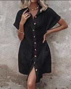 Linen Blend Midi Shirt Dress