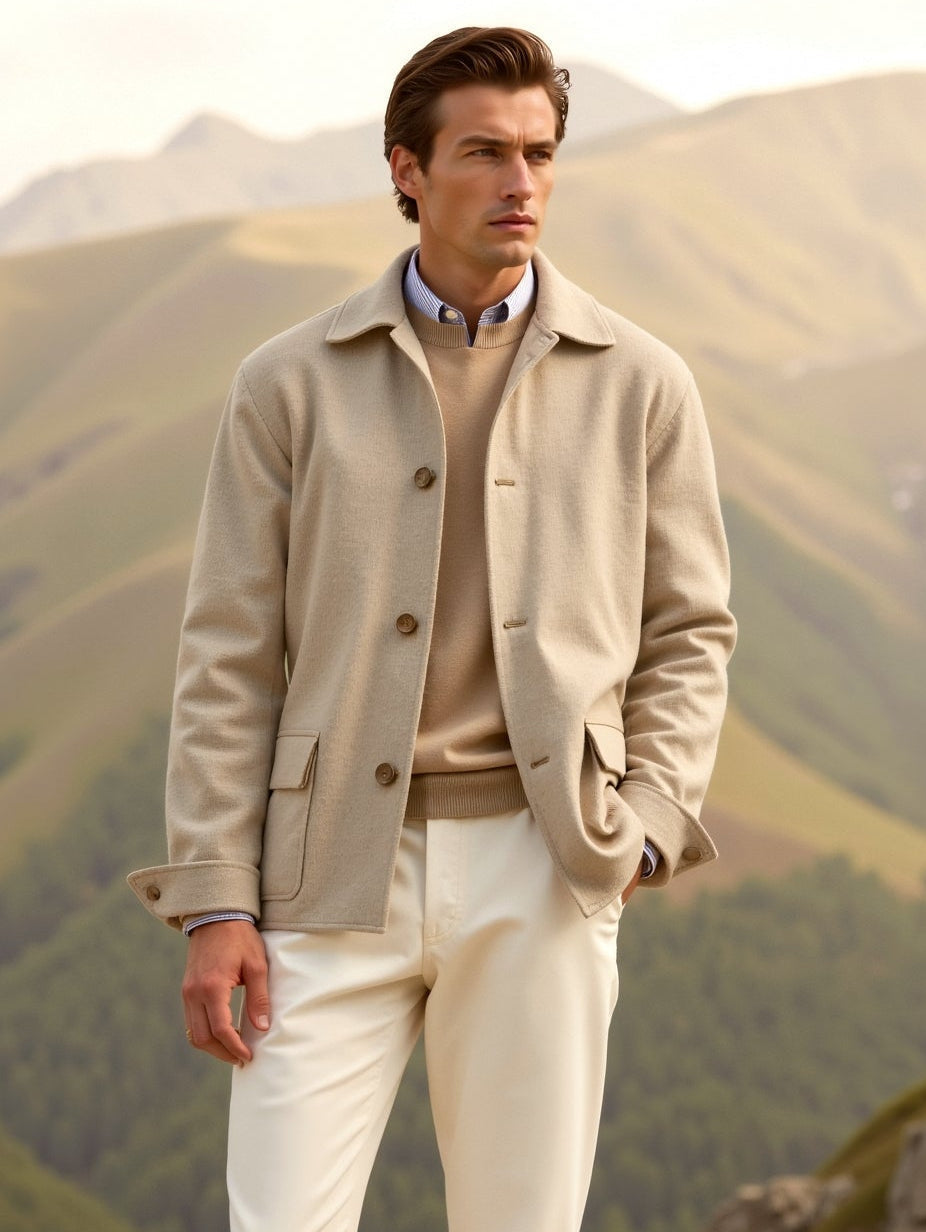 Smart Casual Woolen Jacket with Classic Lapel Collar