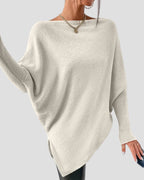 Pullover Sweater with Off Shoulder Neckline and Irregular Hem