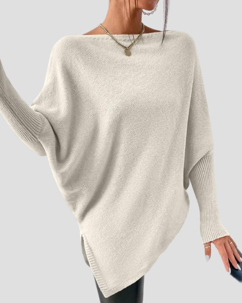 Pullover Sweater with Off Shoulder Neckline and Irregular Hem