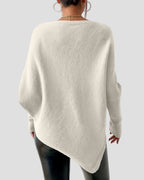 Pullover Sweater with Off Shoulder Neckline and Irregular Hem