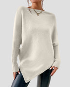Pullover Sweater with Off Shoulder Neckline and Irregular Hem