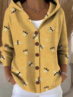 Women's elegant hooded cardigan with button front in yellow