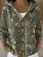 Women's elegant hooded cardigan with button front in dark green