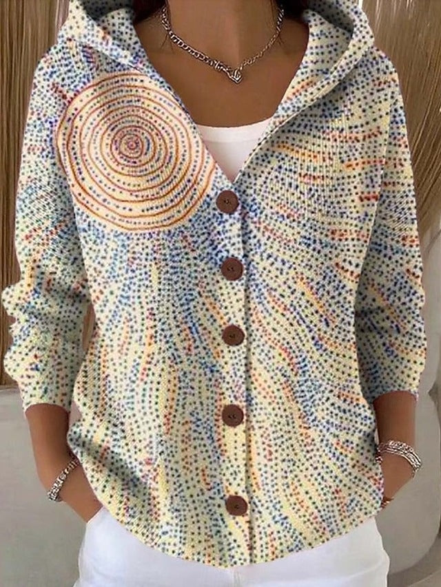 Women's elegant hooded cardigan with button front in light yellow