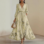 Pleated Maxi Dress with Ribbon Waist