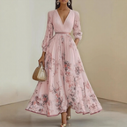 Pleated Maxi Dress with Ribbon Waist