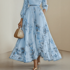 Pleated Maxi Dress with Ribbon Waist