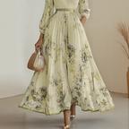 Pleated Maxi Dress with Ribbon Waist