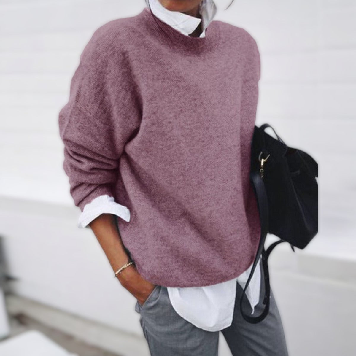 Women's loose fit cashmere knit sweater in pink