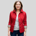 Women's lightweight quilted winter jacket with lapel collar in red