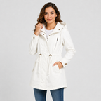Lightweight hooded cotton blend windbreaker jacket in white