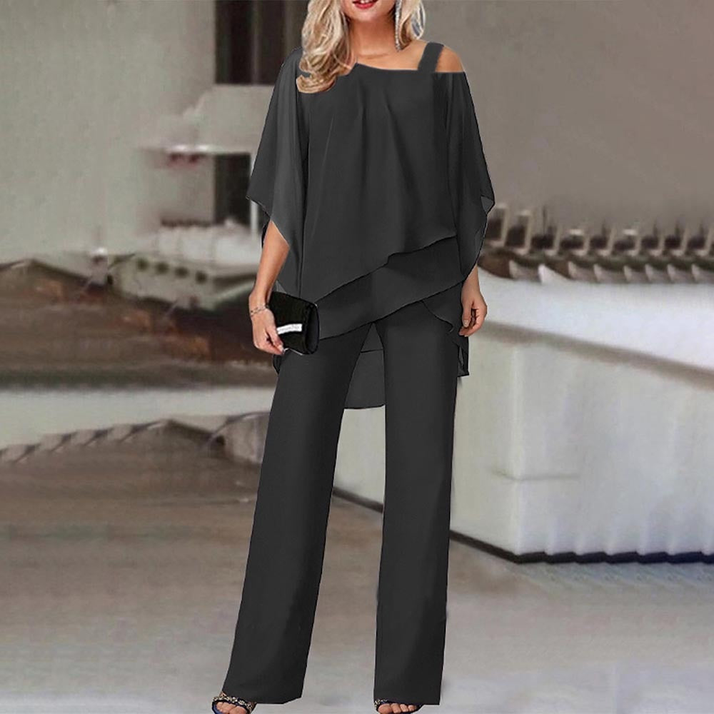 Two-Piece Cold Shoulder Top and Long Trouser Set
