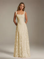 Women's A-Line Bridesmaid Dress featuring Floral Lace Design, Elegant Formal Gown for Weddings 15