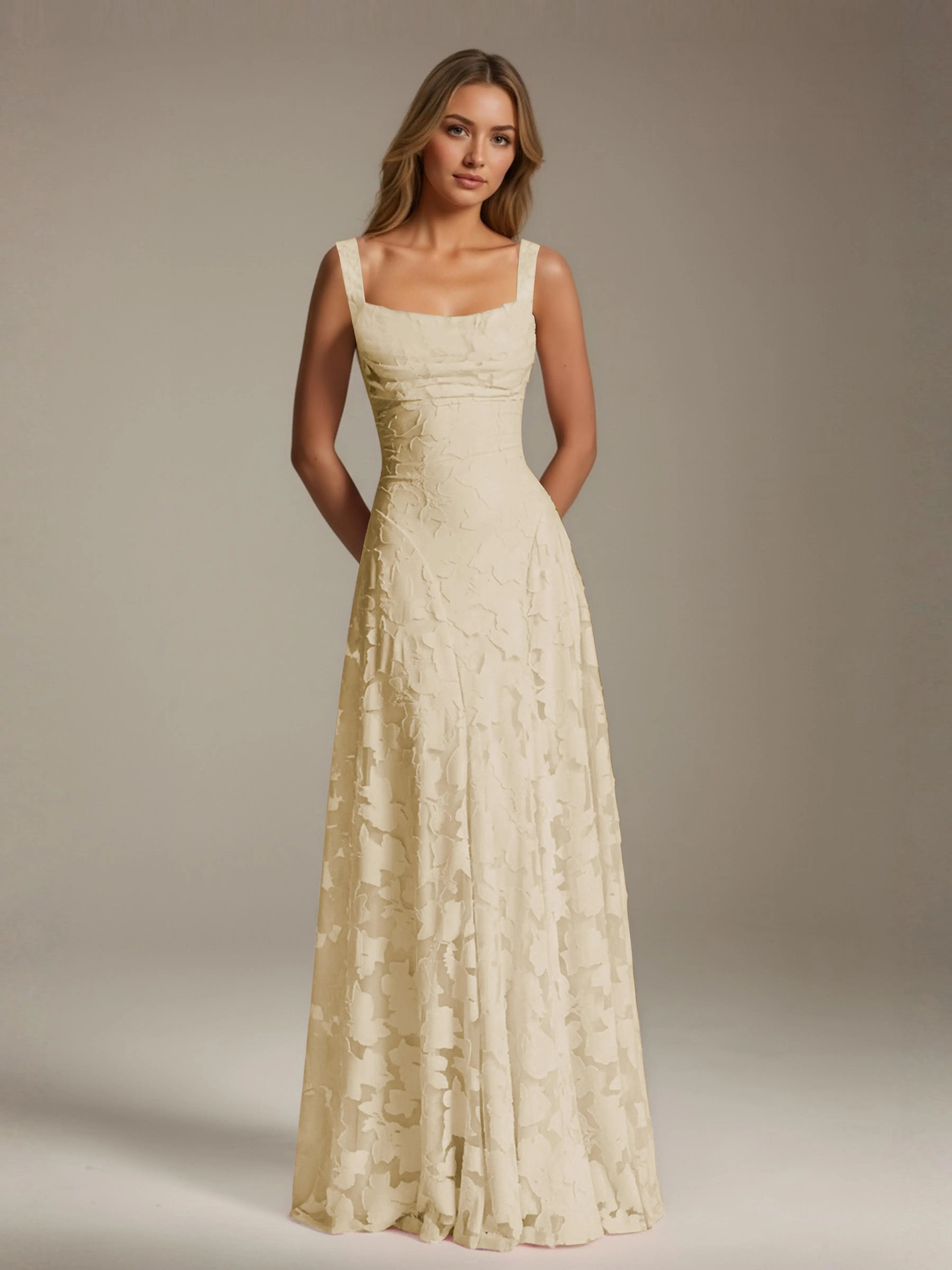 Women's A-Line Bridesmaid Dress featuring Floral Lace Design, Elegant Formal Gown for Weddings 15