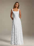 Women's A-Line Bridesmaid Dress featuring Floral Lace Design, Elegant Formal Gown for Weddings 16