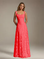 Women's A-Line Bridesmaid Dress featuring Floral Lace Design, Elegant Formal Gown for Weddings 17